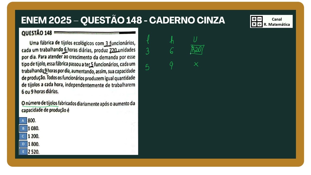 Questão 148 ENEM 2025: Regra de 3 Composta na Produção de Tijolos!
