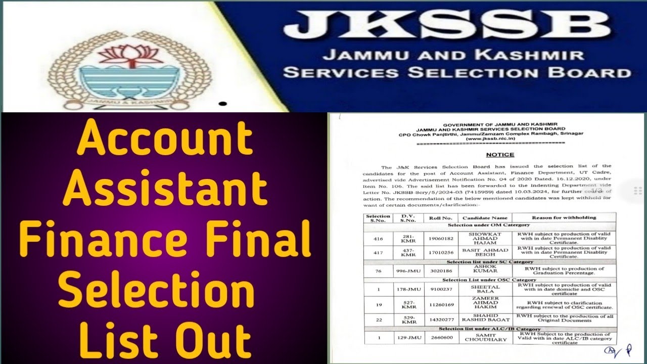 #accountassistant#financeaccountassistant|JKSSB Finance Account Assistant Selection List Out#jkjobs