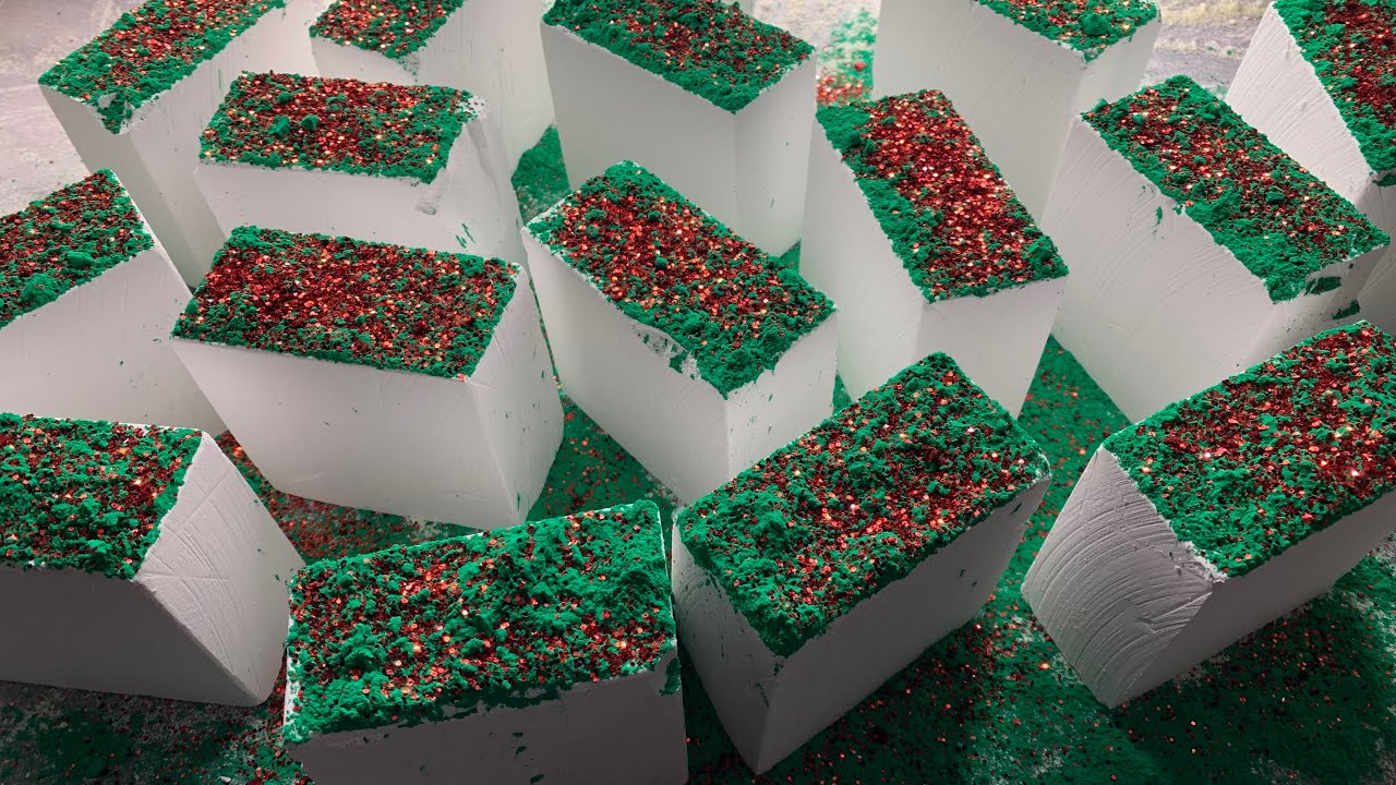Soft and Crunchy CFD Gym chalk Crush Asmr topped with green iron oxide pigment abd glitter