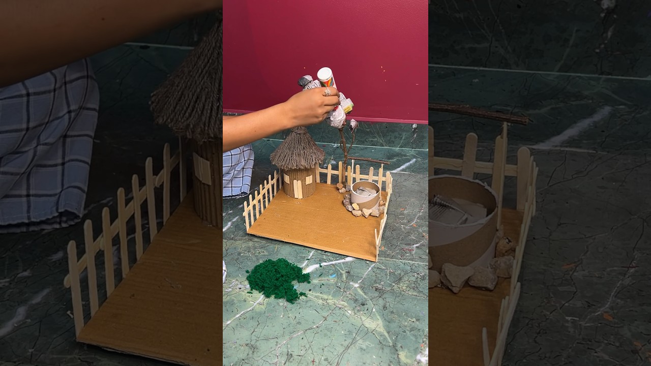 Miniature Village Scene _ Rural hut with garden and well #short #youtubeshort #reel #viral #diycraft