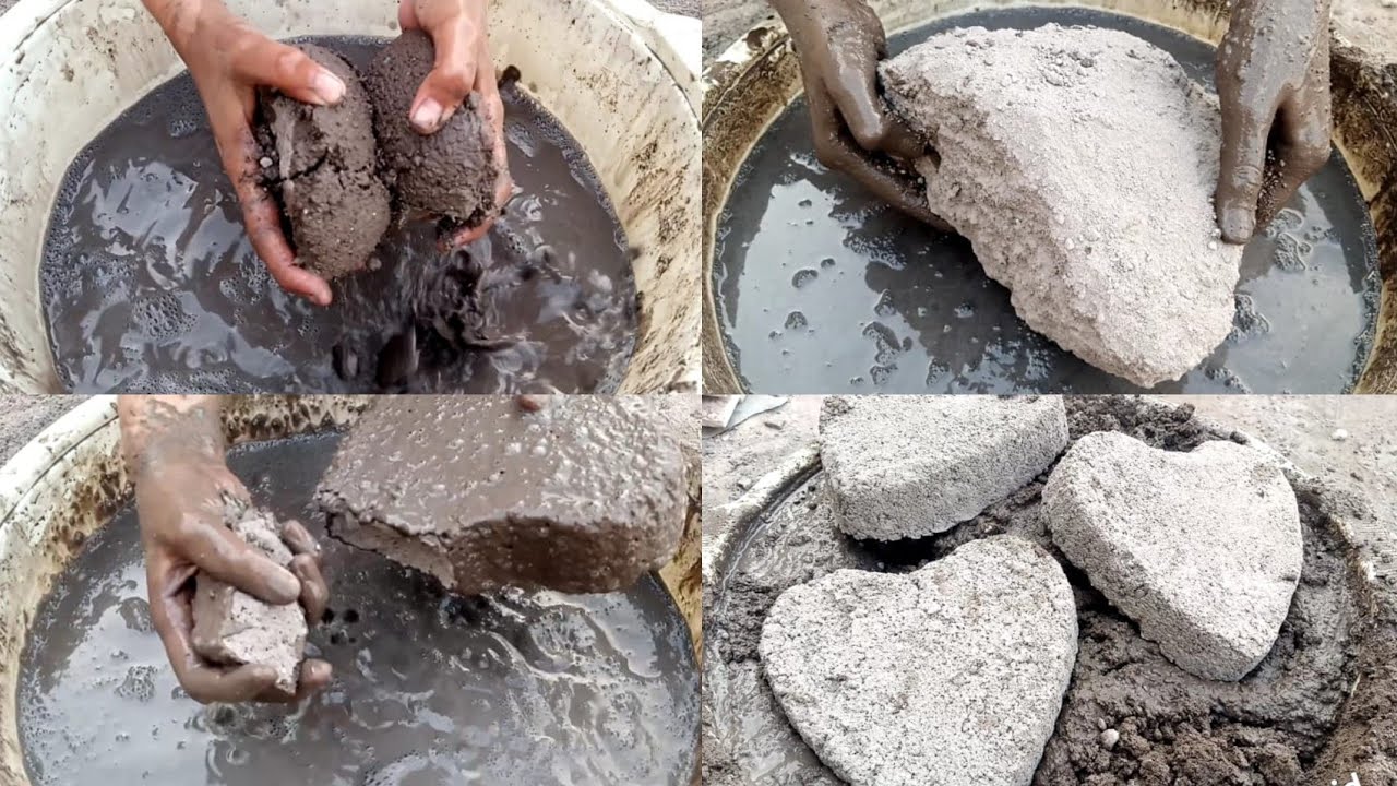 Gritty Crunchy black sand cement different chunks shapes crumbling in water+dip+dry over wet asmr👌♥️