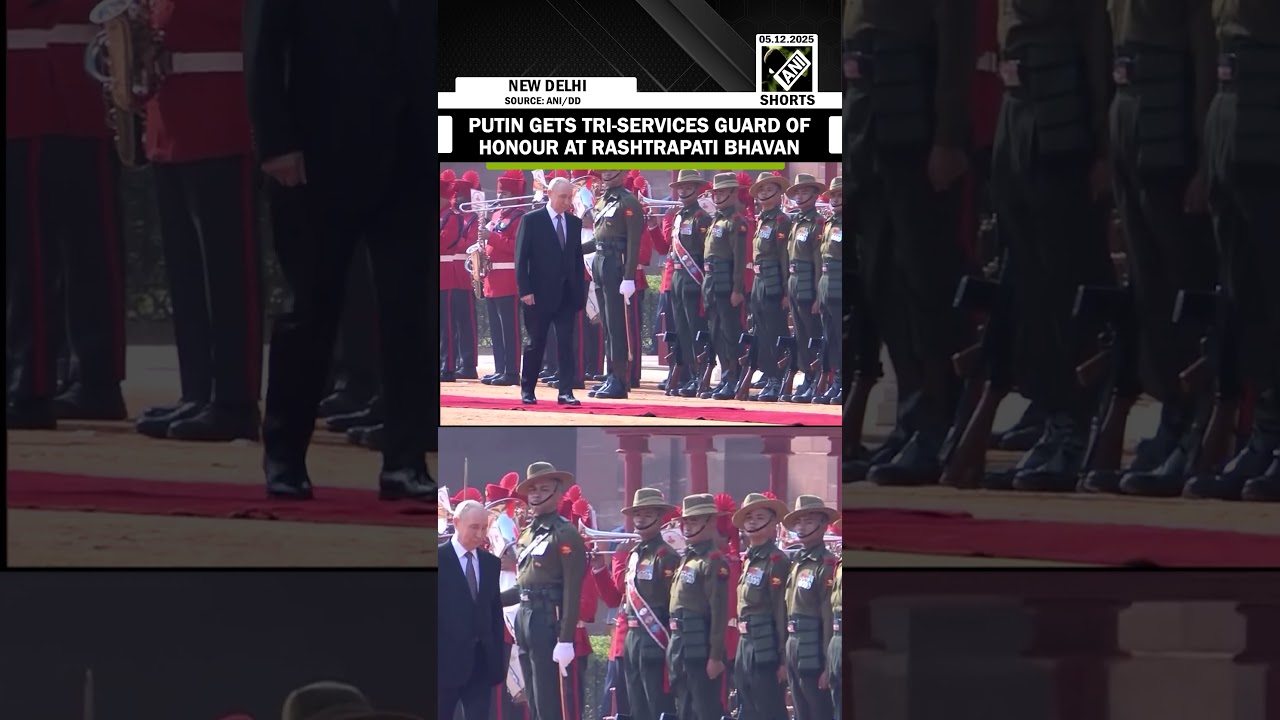 Russian President Vladimir Putin receives Tri-Services Guard of Honour at Rashtrapati Bhavan