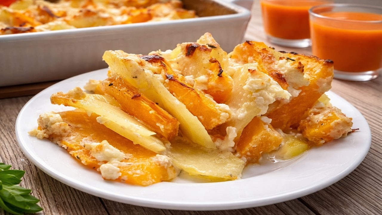 Запечённый картофель с тыквой и фетой в духовке | Простой и вкусный ужин