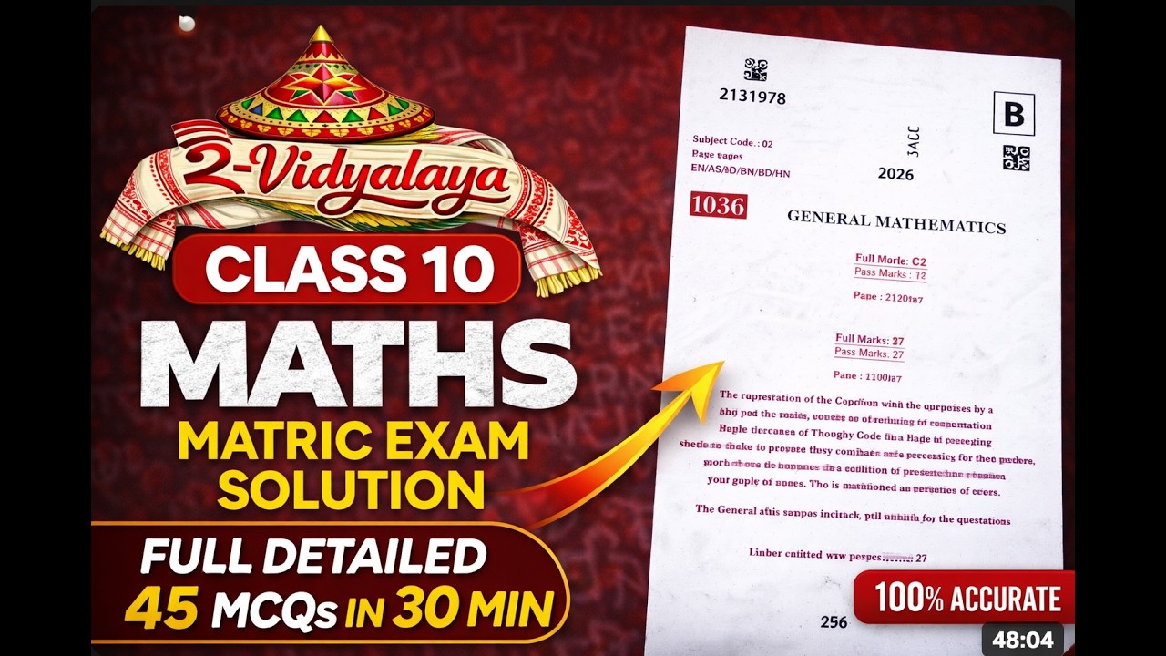 HSLC 2026 Maths Question Paper Solution | SEBA HSLC 2026 Mathematics MCQ Solution | ই-Vidyalaya