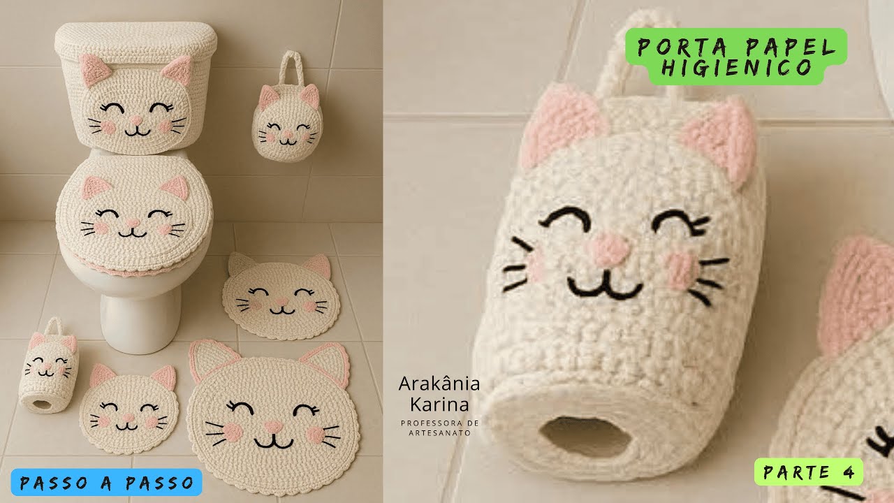 Jogo de banheiro de gatinho - Porta papel higiênico - PARTE 3