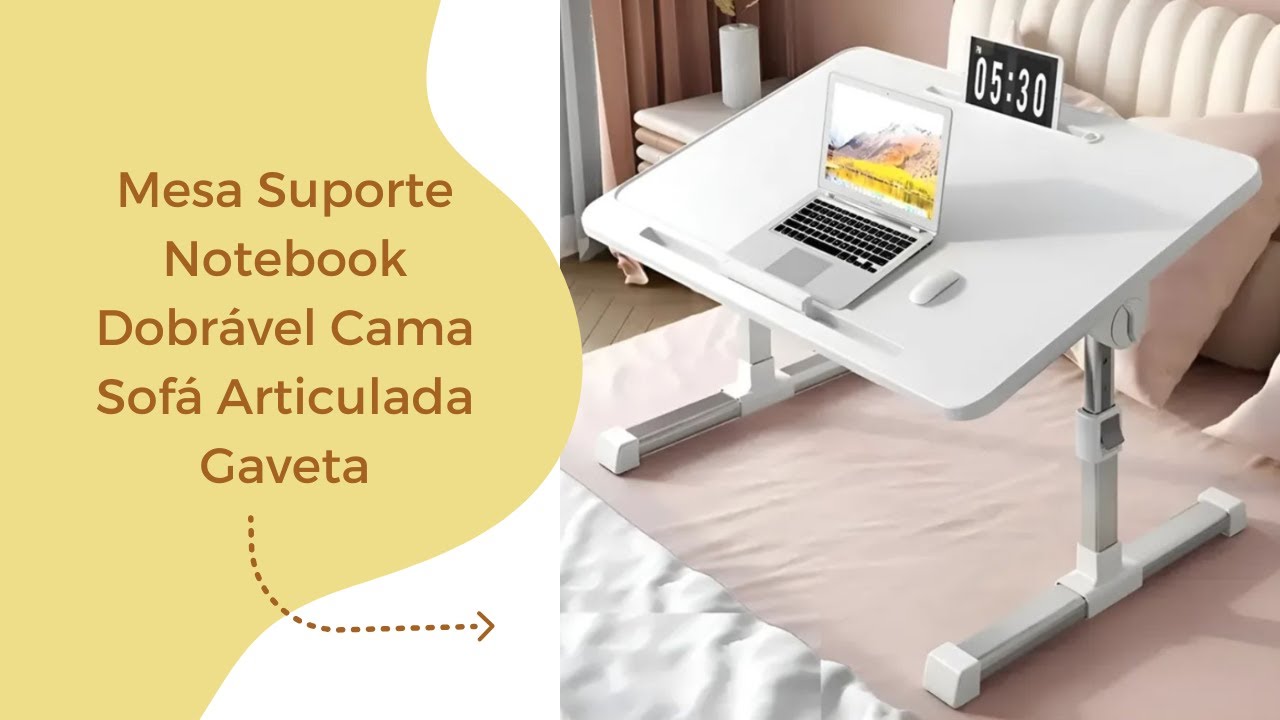 Mesa Suporte Notebook Dobr&aacute;vel Cama Sof&aacute; Articulada Gaveta