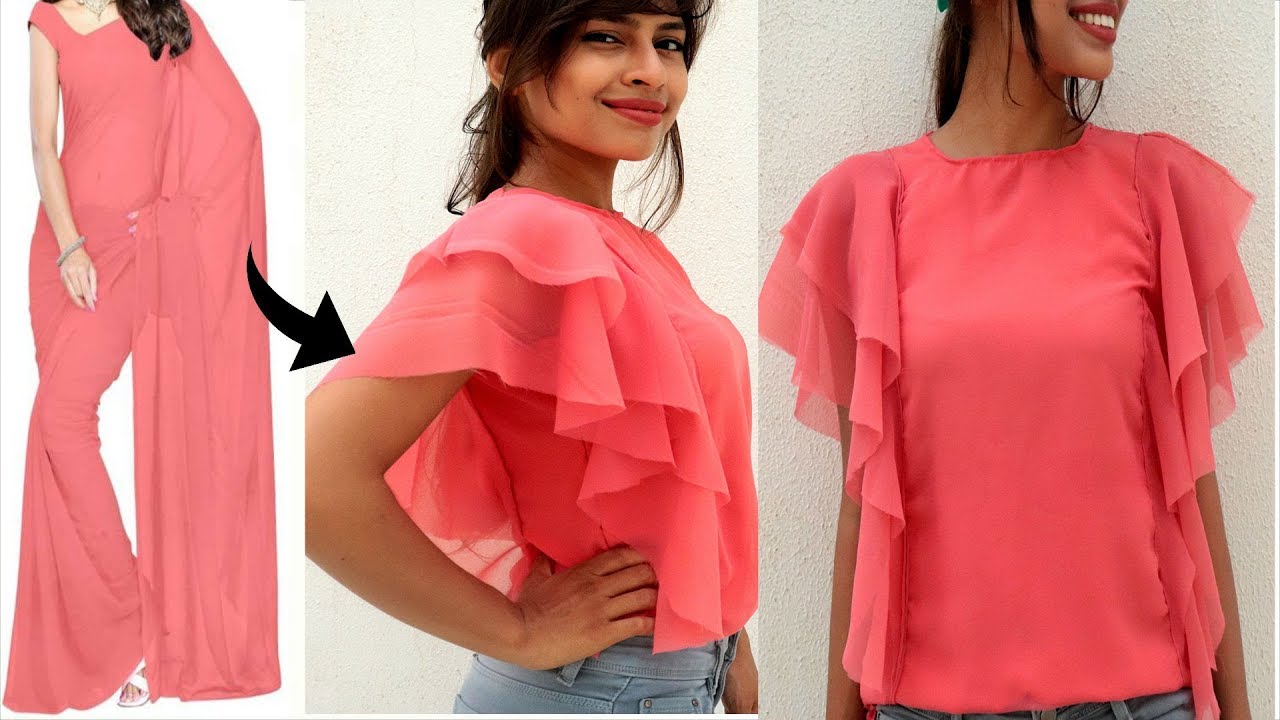 Convert Old Saree into DOUBLE Layer Long RUFLLE Sleeves Top | Diy Most Easiest Top