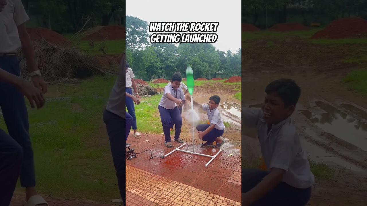 DIY Science Project by kids. Water Rocket launched by rural school students
