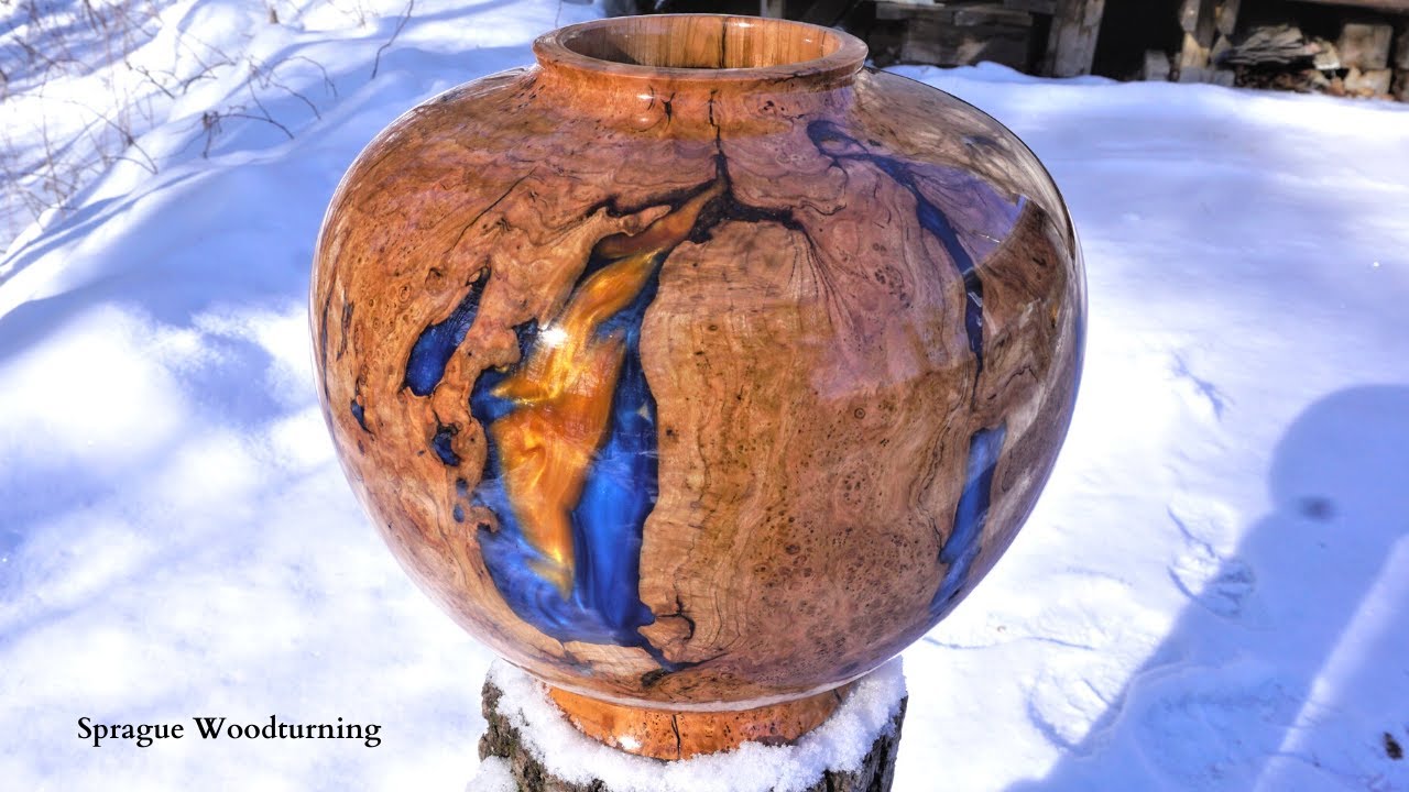Woodturning - Cherry Burl Vase and Designer Epoxy