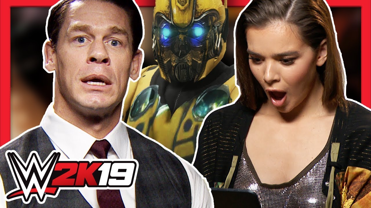 John Cena and Hailee Steinfeld react to their Bumblebee characters in WWE 2K19