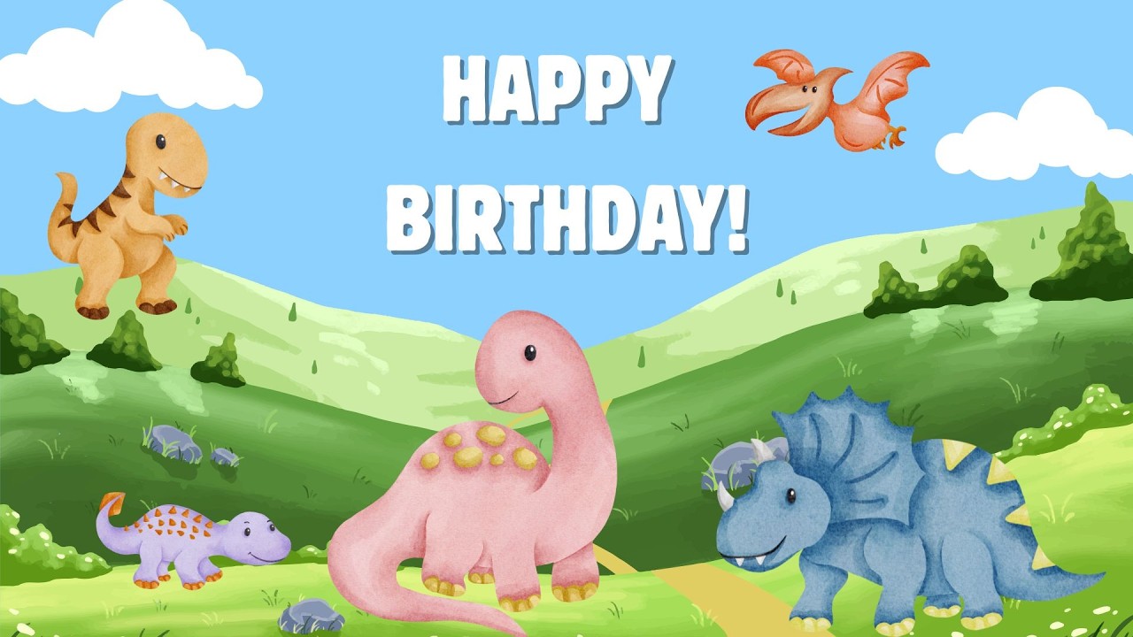 Dinosaur Happy Birthday Party TV Screen 🦕🎉 | 2 Hour Kids Birthday Wallpaper with Music