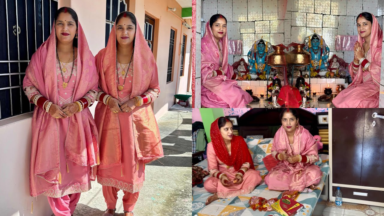 Karvachouth vlog 😍कैसा लगा हमारा करवाचौथ का नया सूट 👗#twins #himachal #village 