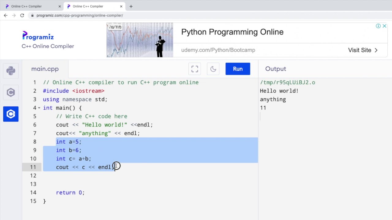 Online C++ Compiler| Programiz