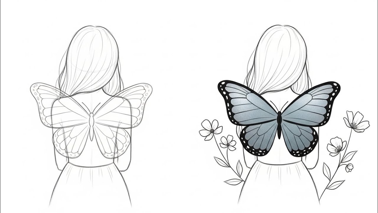 🦋 Girl with Butterfly Wings✨ Aesthetic Butterfly Girl 🧚🏻 Drawing | #drawing