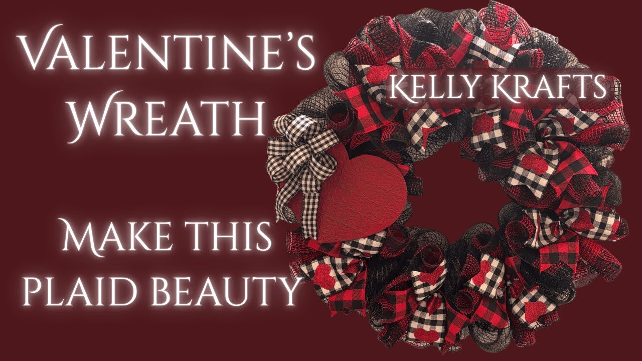 Elegant Dark Valentine Wreath DIY | Black & Red Plaid Heart Decor