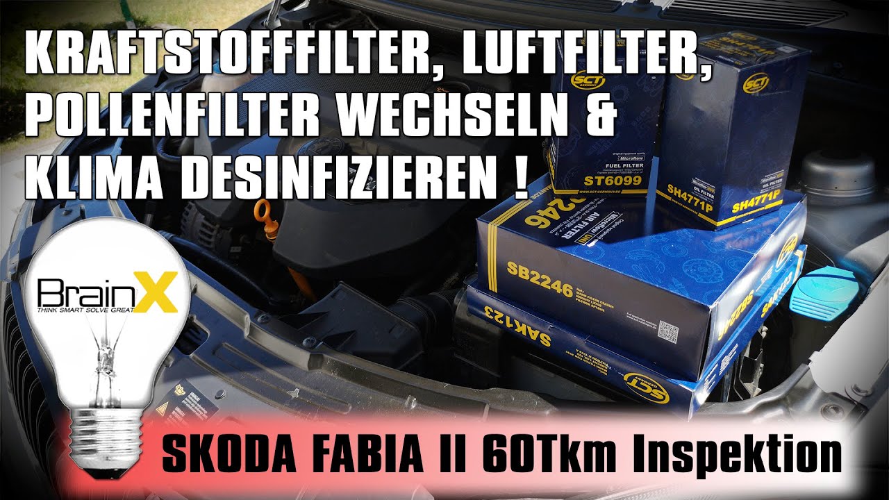 Skoda Fabia 2 Inspektion Kraftstofffilter Luftfilter Pollenfilter wechseln und Klimadesinfektion