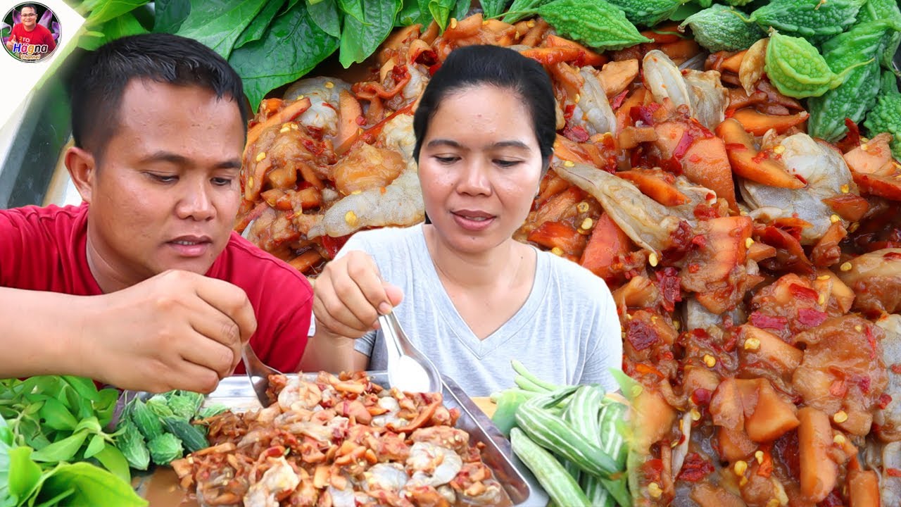 ตำกระท้อนกุ้งสด แกล้มใบชะพลูผักกะแยงเผ็ดๆ แซ่บนัว