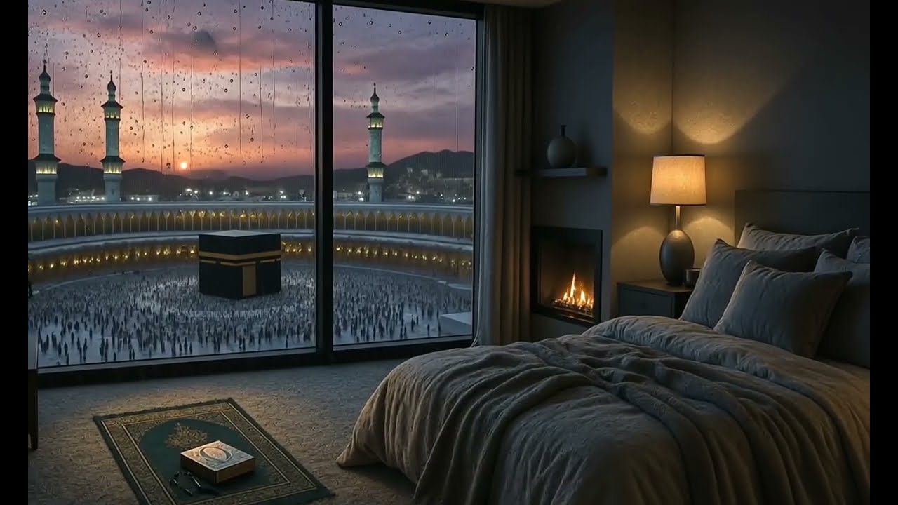 Quran Recitation | Surah Al-Kahf & Maryam by Mishari | Relaxing Rain & Fireplace Ambience l Mecca