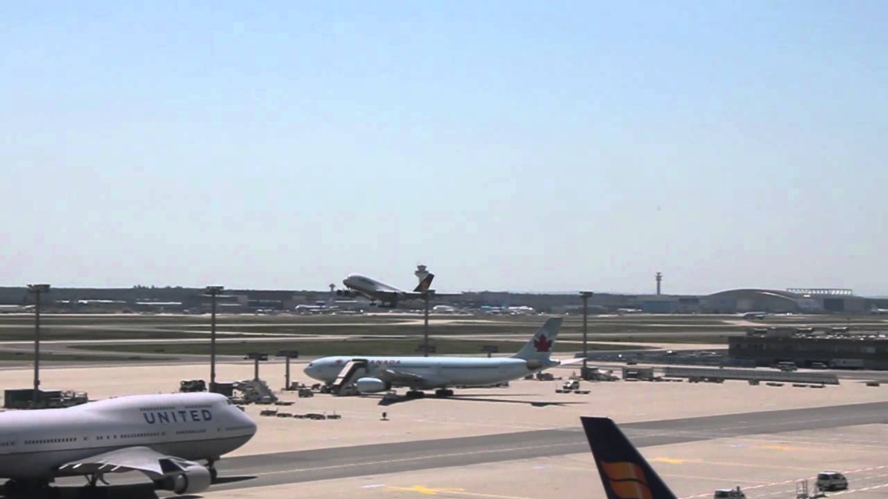 Lufthansa A380 taking off in FRA
