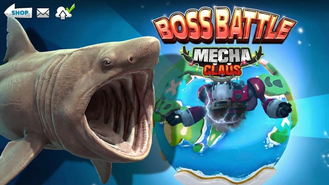 BASKING SHARK VS MECHA CLAUS BOSS GAMEPLAY - Hungry Shark World
