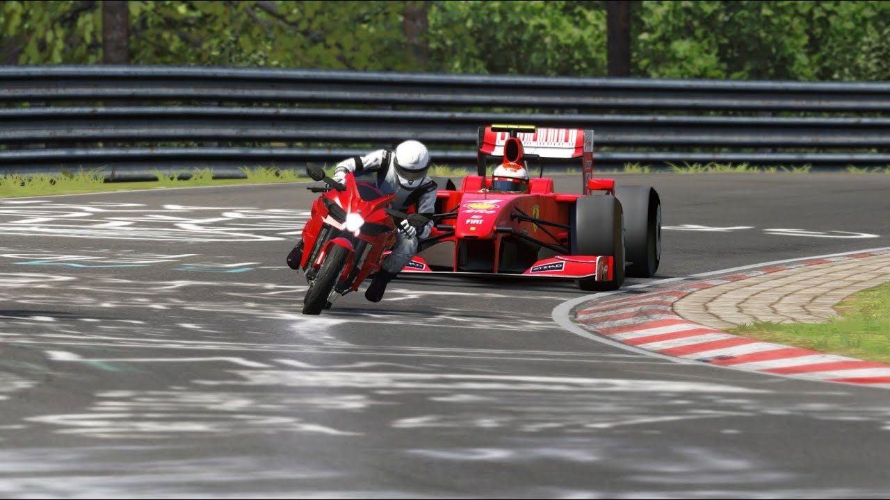 Kawasaki Ninja H2R Red vs Formula Race Cars at Nordschceife