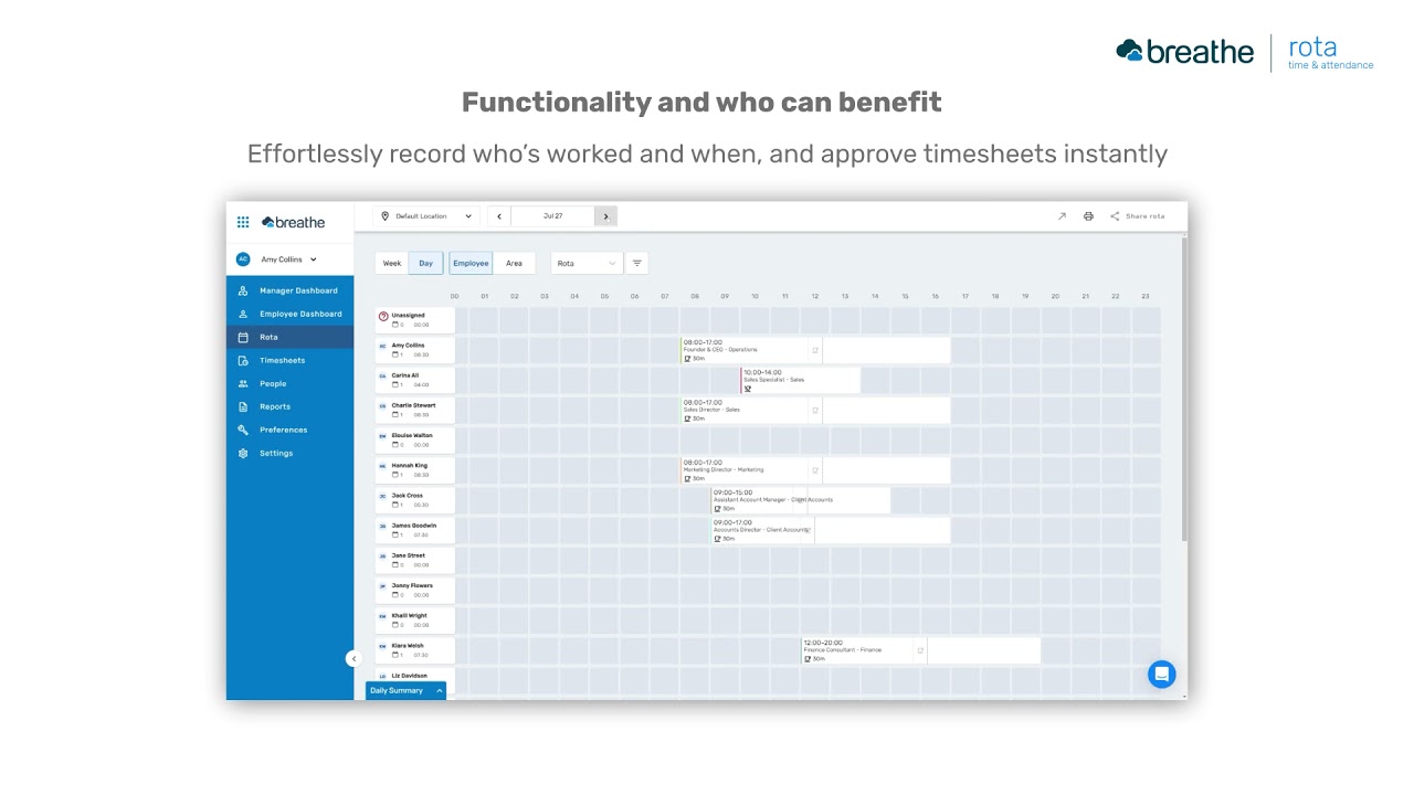 Rota, Time & Attendance functionality & benefits