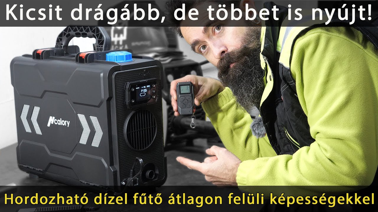 8kW-os hordozhat&oacute; HCalory biztons&aacute;gos d&iacute;zel fűtő - t&aacute;vir&aacute;ny&iacute;t&oacute;, CO szenzor, telefonos app