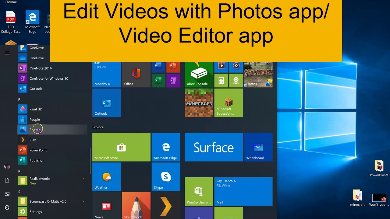 Record and edit video in Windows 10 with PowerPoint and Photos/Video Editor app