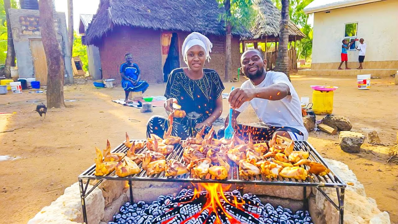 Village Feast for the Kids 🍗 Juicy Grilled Chicken & Rice With Nuts | Dream Home Progress 🏡
