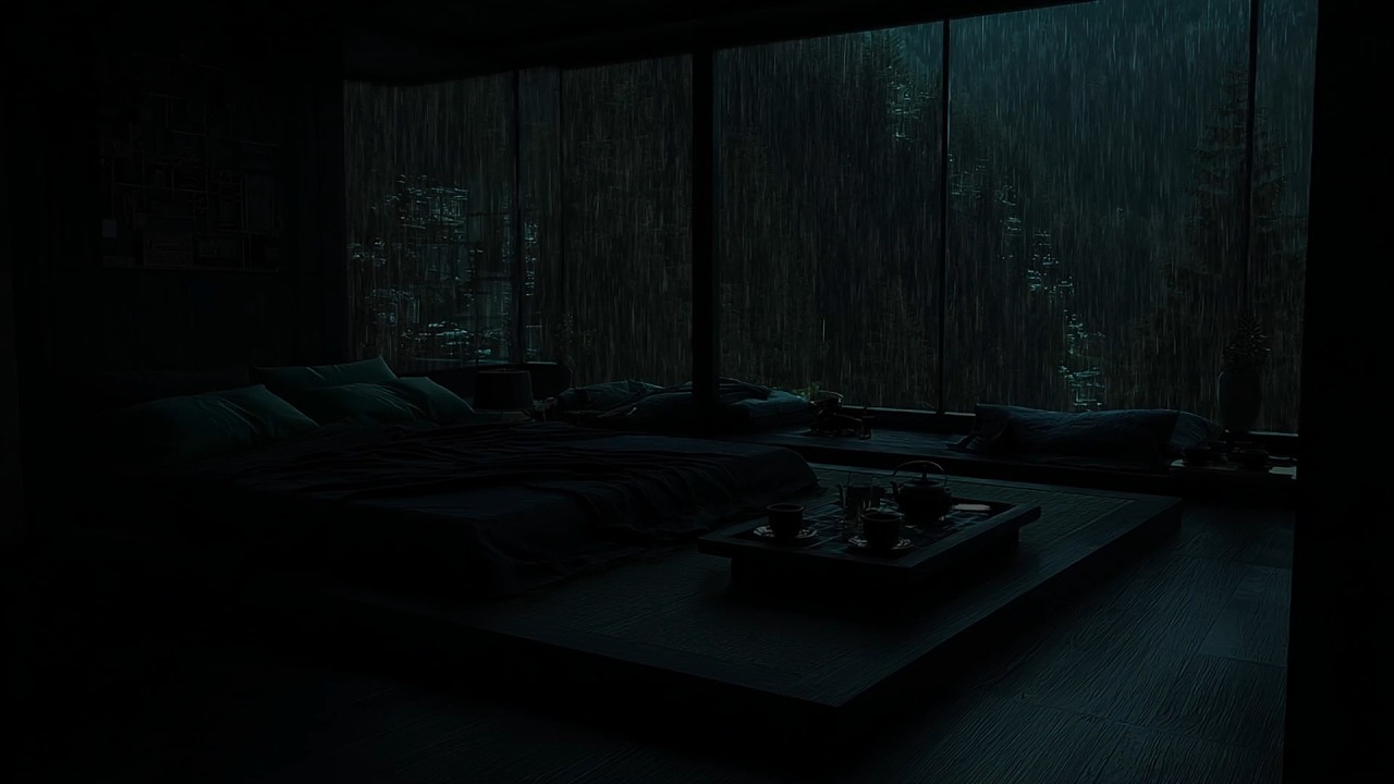 Gentle Rain at Riverside Cabin 🌧 (No Ads) | Dark Bedroom Ambience for Deep Sleep