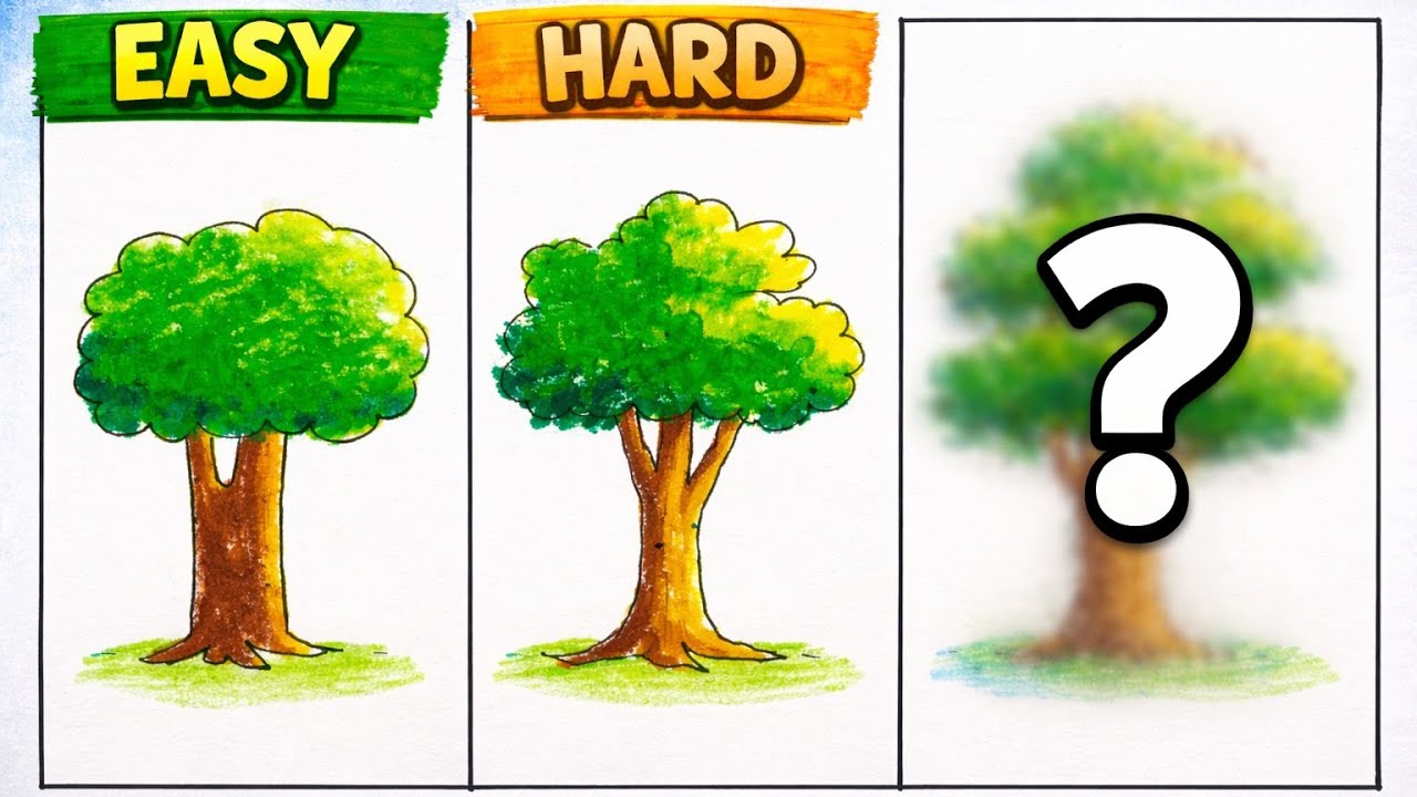 Tree Drawing Easy to Hard to Beautiful 🌳 | Step by Step Tree Drawing for Beginners 