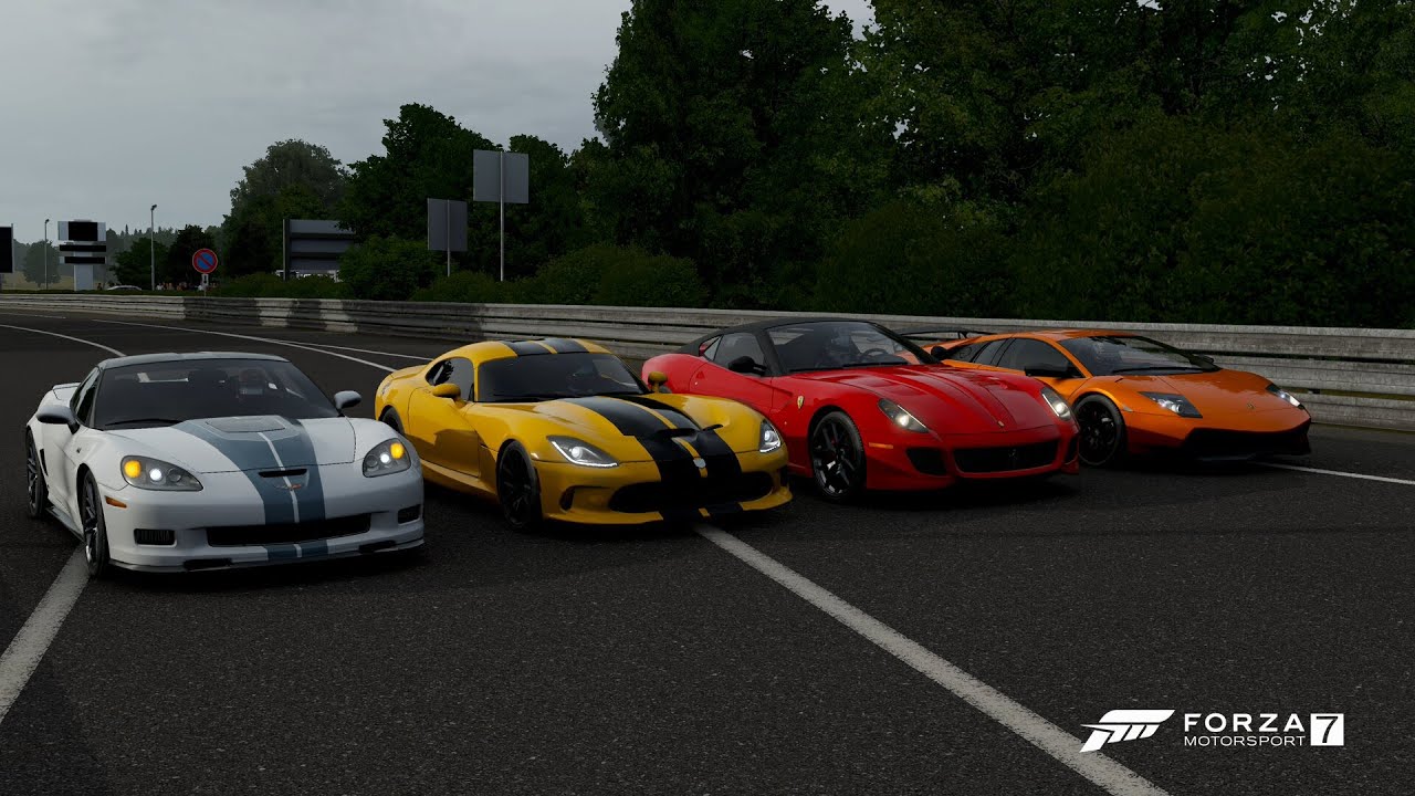 Forza 7 Drag race: Corvette C6 ZR1 vs Viper GTS vs Murcielago SV vs 599 GTO