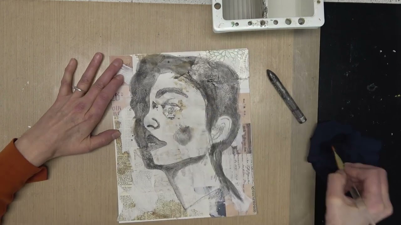 Loose portrait using fiber paste with gesso