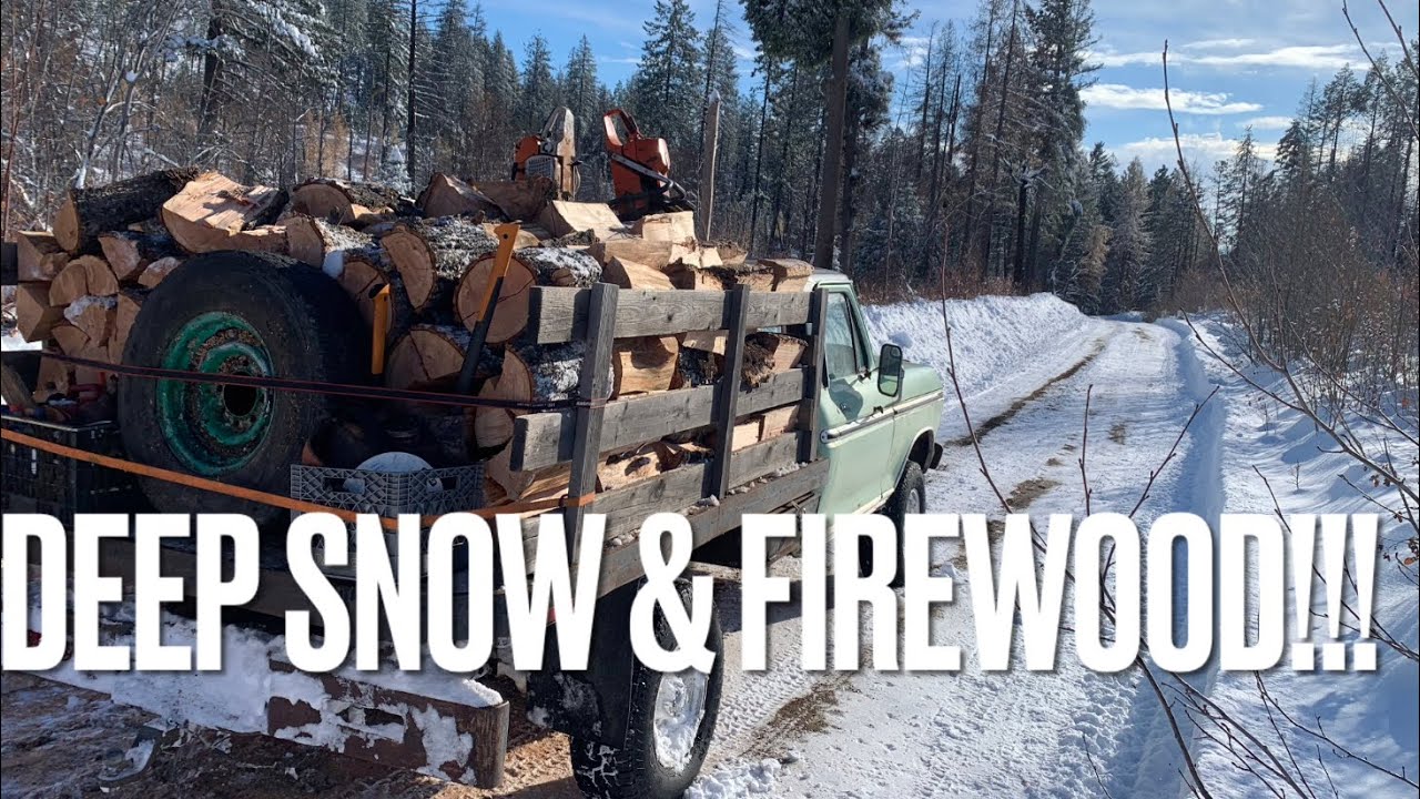 Firewood in Super Deep Snow! | Ford F250 | Stihl ms441 | Husqvarna 390xp |