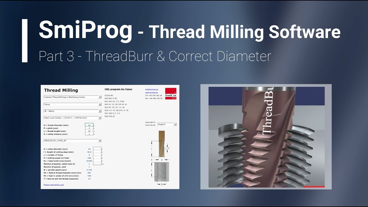 SmiProg Part 3: ThreadBurr & Correct Diameter (Software for Thread Milling)