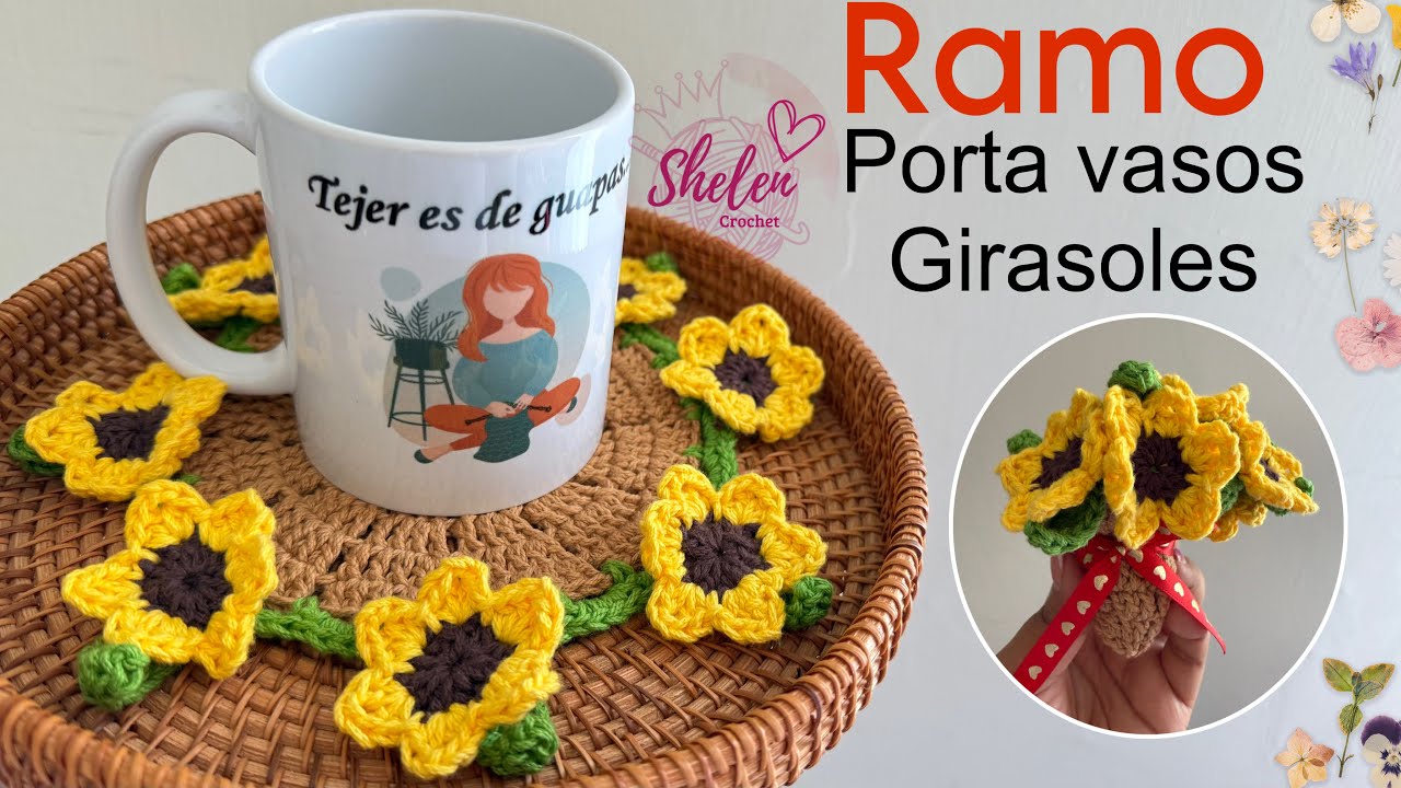 🌻 Porta Vasos de Girasoles a Crochet 🌼 ¡Fácil, Útil y Hermoso!