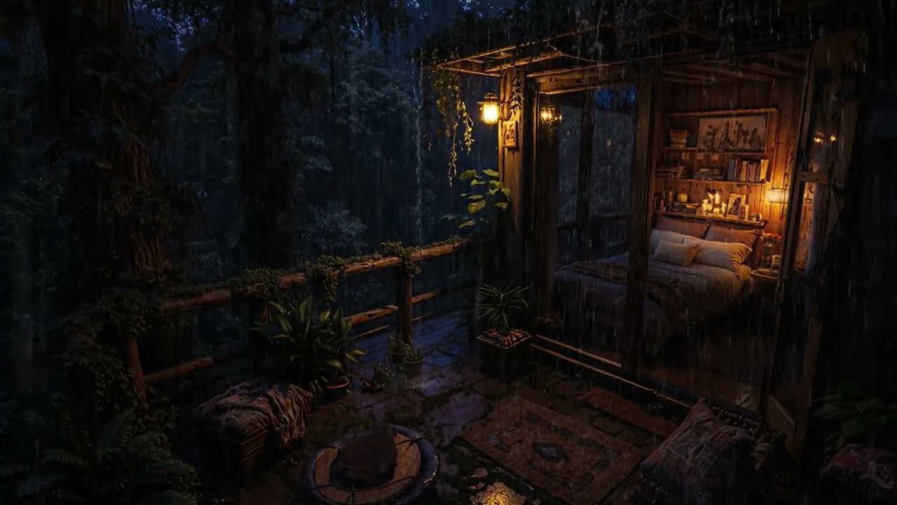 Midnight Rain in the Swiss Alps 🌙🌧️ | 8 Hours Warm Cabin Sleep Atmosphere (4K)