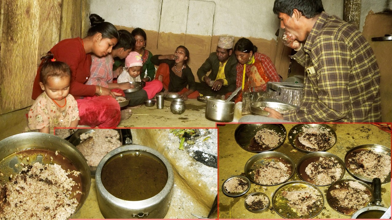 big family in the village having food together | love of united family in the Village | Rural Nepal