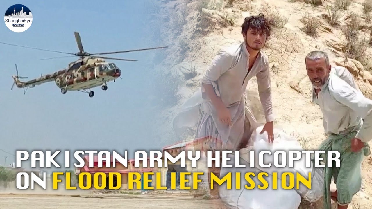 Pakistan military helicopter carries out flood relief operations in Balochistan