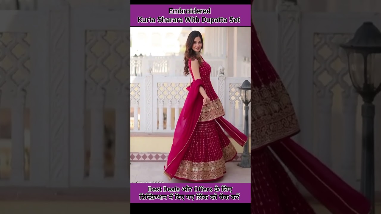 Women's Georgette Sequins Embroidered Kurta Sharara With Dupatta Set 