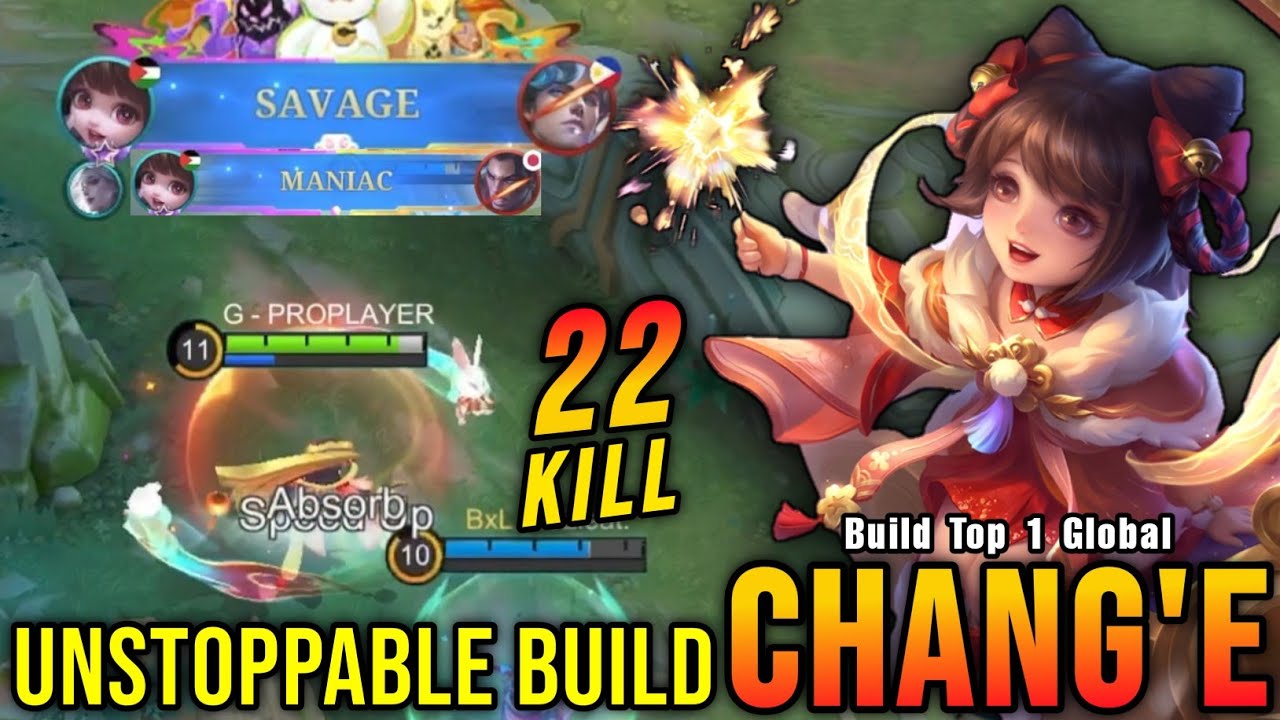 SAVAGE + 22 Kills!! Chang'e LUNAR FEST Skin 100% Unstoppable!! - Build Top 1 Global Chang'e ~ MLBB