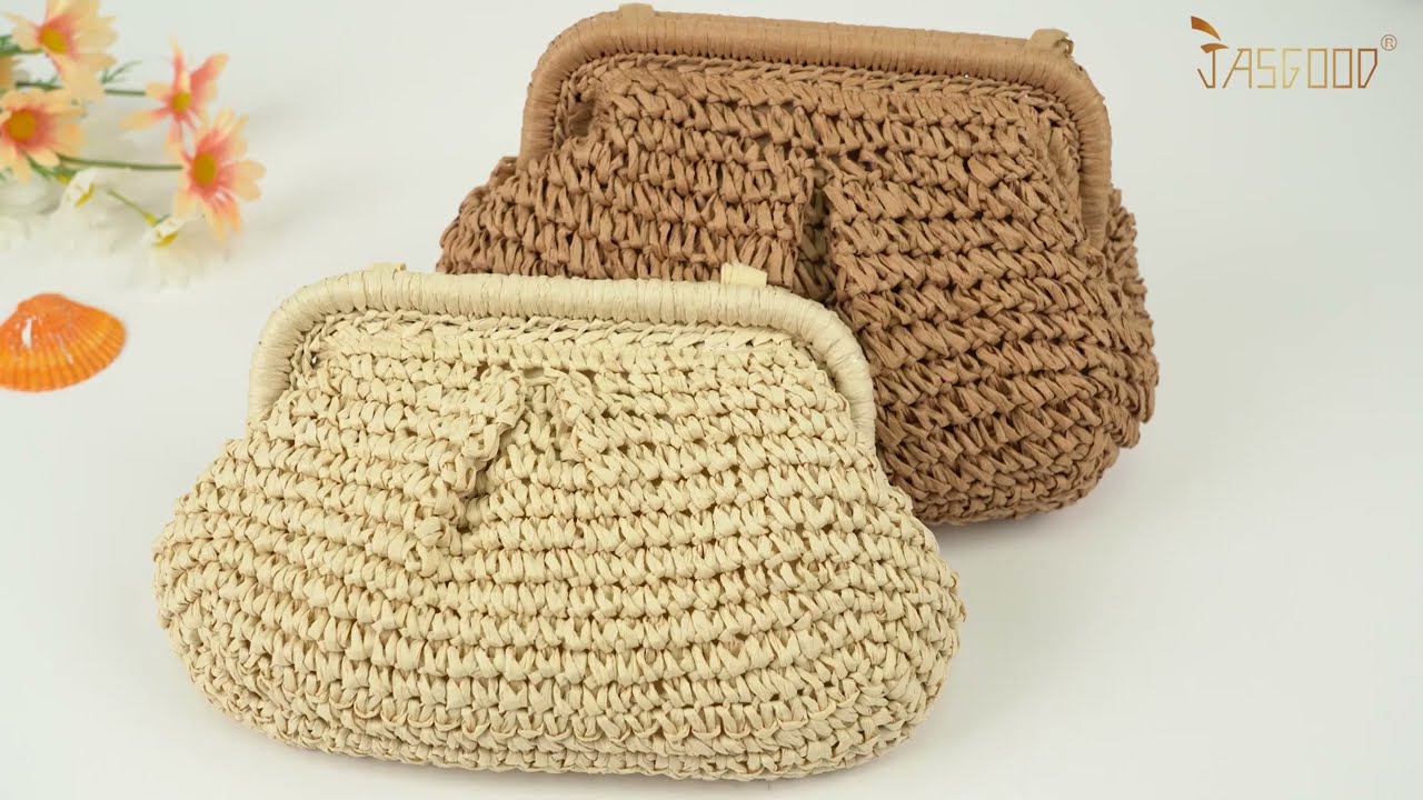 JASGOOD Women Straw Clutch Purse Cloud Pouch Straw Crossbody Bag Handbag Woven Bag for Beach