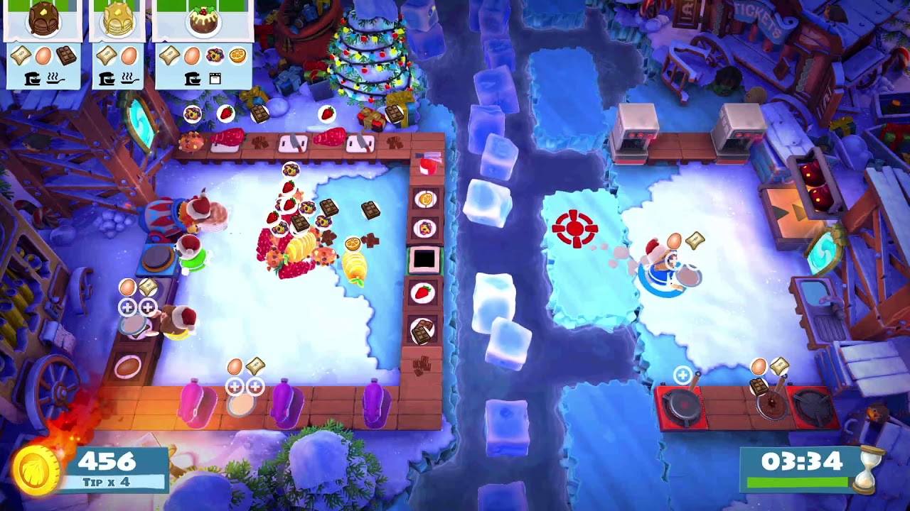 Overcooked 2 Winter Wonderland Level 1-5 4 Stars 4 Player Co-op