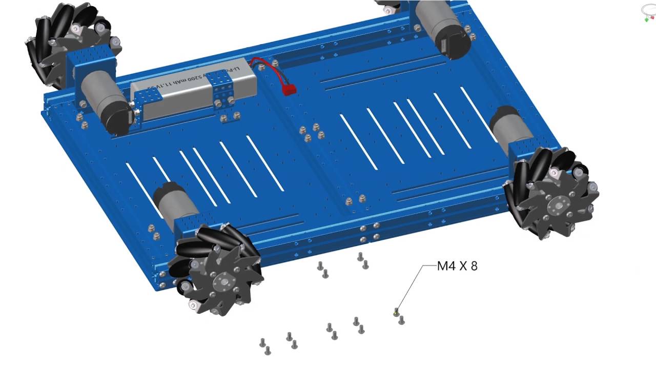 Assembly animation of the Mecanum-wheel chassis