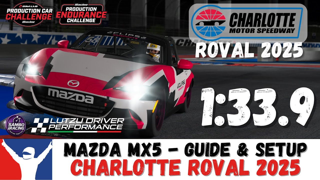 iRacing Mazda MX5 Charlotte Roval 2025 Guide 1:33.9 - Mazda MX-5 Miata Charlotte Track Guide & Setup