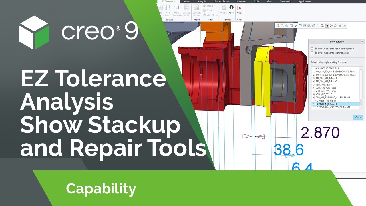 EZ Tolerance Analysis Show Stackup and Repair Tools | Creo 9