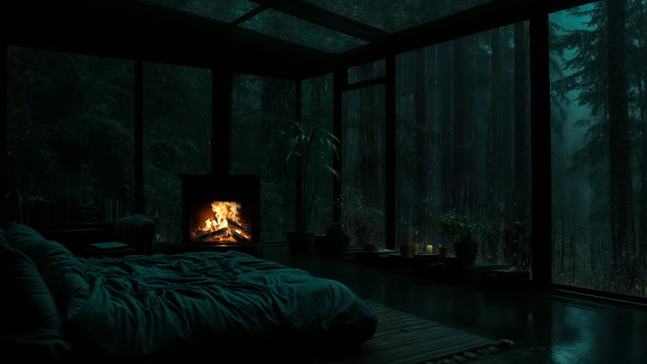 98% Fall Asleep Instantly 😴🌧️ Deep Forest Rain & Cozy Fireplace in a Silent Mountain Cabin