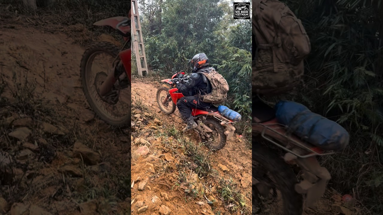 A steep trail in North East Vietnam, 8 days riding with 5 USA riders, 