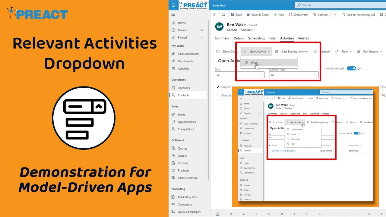 New Dropdown in Dynamics 365 for Related Activities