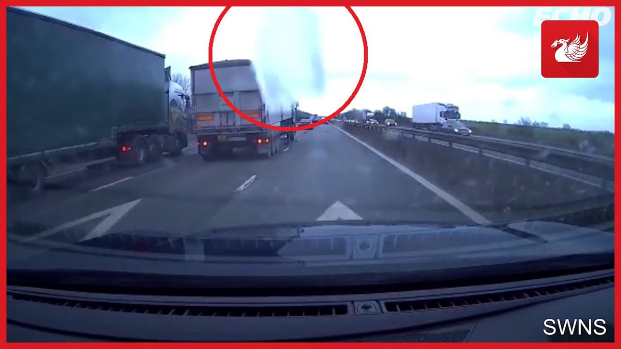 Ice falls off lorry and smashes car windscreen on M6 in terrifying dashcam footage